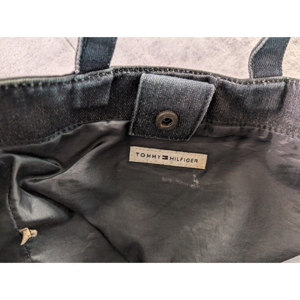 Tommy Hilfiger Denim Tote Bag Dark Wash Red Logo Patch Small Handbag - Picture 5 of 6